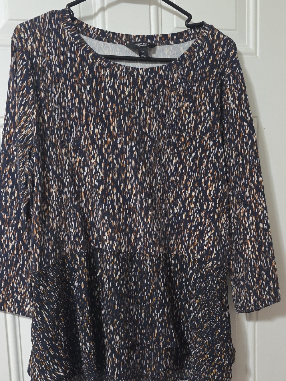 Simply Vera Vera Wang Navy Multi-Print Long Sleeve Peplum Top
